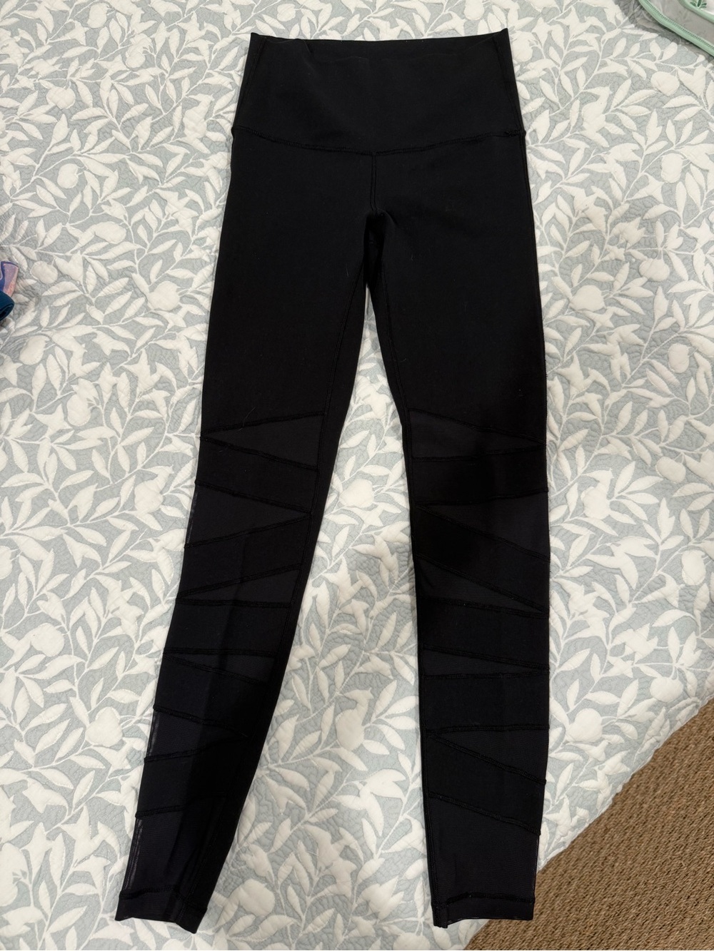 Ivivva Girls Black Full Length Athletic Leggings with Mesh Design - 26”